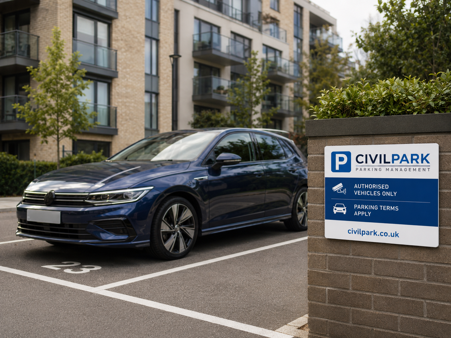 Allocated parking bay with CivilPark signage