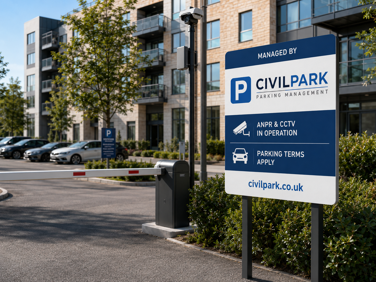 CivilPark signage at a residential parking entrance